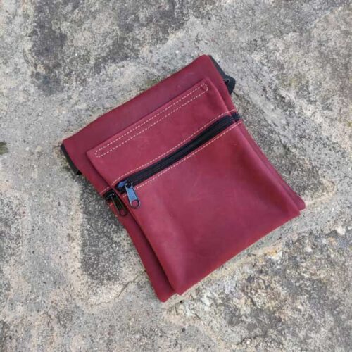 riñonera o bolso de cadera, rojo, artesania, piel y cuero