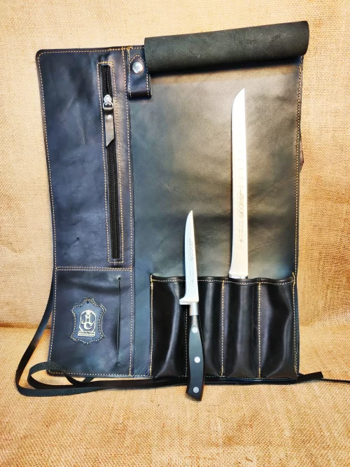 Manta de cuero enrollable y personalizada para 4 cuchillos
